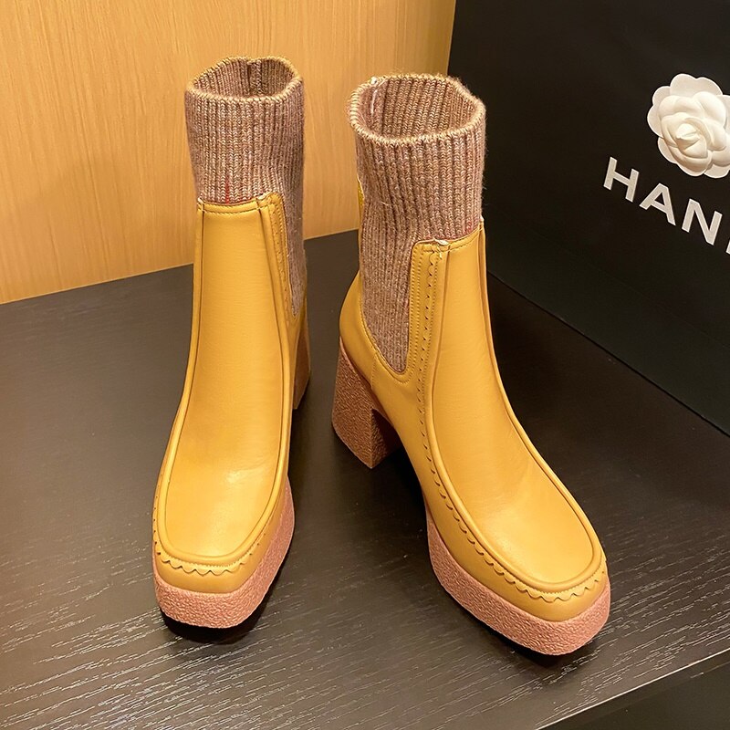 Chunky Platform Ankle Boots with Knit Cuff for Women - Image 6