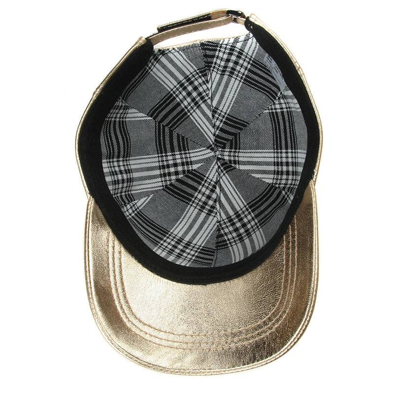 Women's Metallic Gold Sheepskin Baseball Cap - Harajuku Style