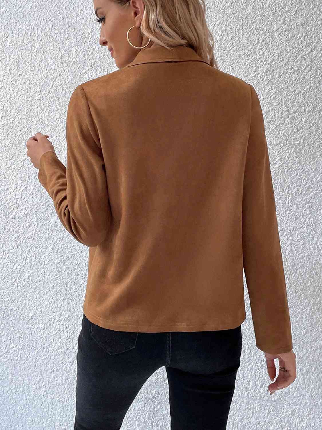 Women's Minimalist Collared Long Sleeve Jacket - Everyday Wear