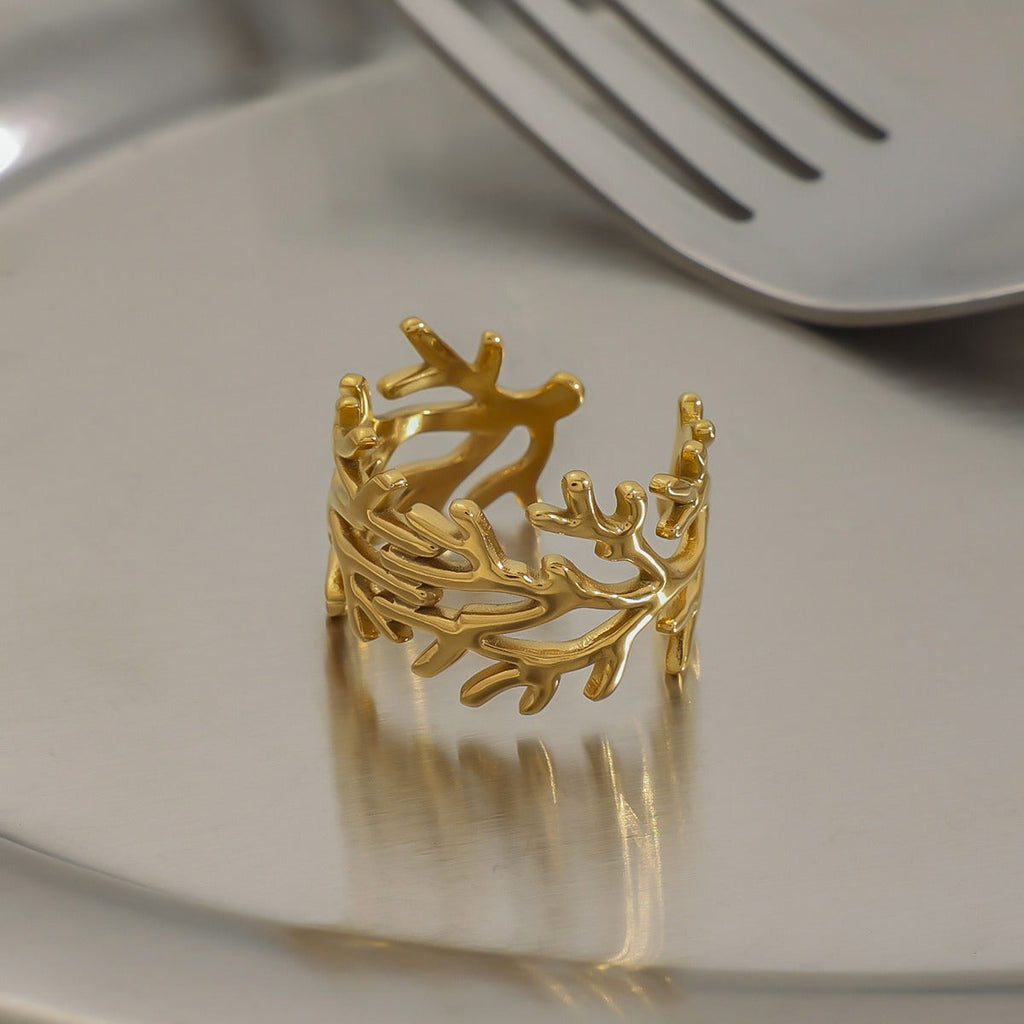 18K gold irregular branch design simple personality earring ring set