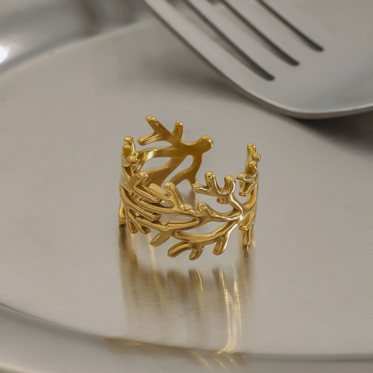 18K gold irregular branch design simple personality earring ring set