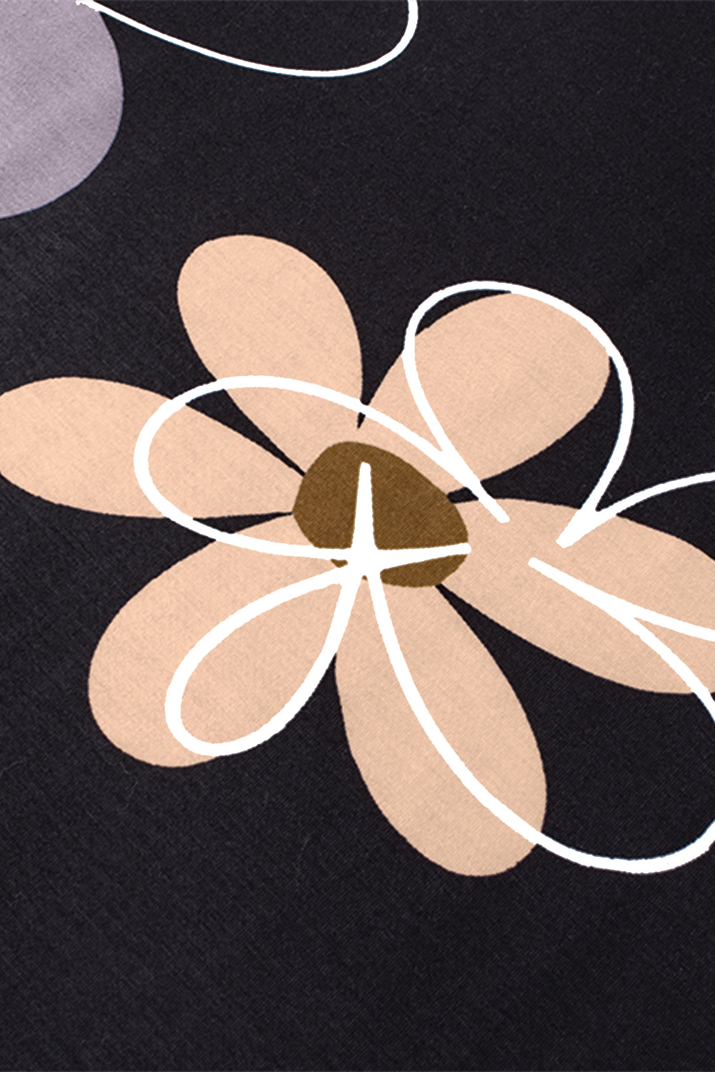 Black Summer Flower Print Casual Round Neck T-Shirt