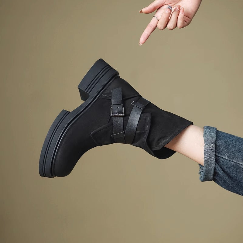 Women’s Brown Retro British-Style Ankle Boots Winter Footwear