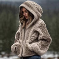 Women's Hooded Zip-Up Cable Knit Cardigan with Celtic Pattern - Image 2