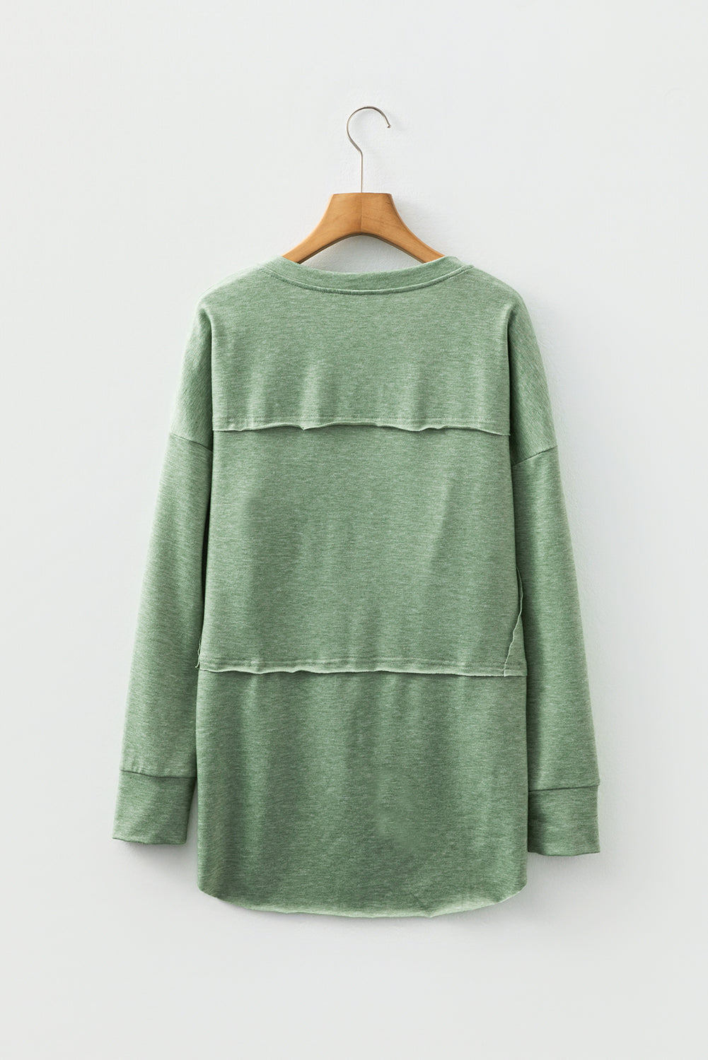 Solid V-Neck Raw Hem Long Sleeve Top