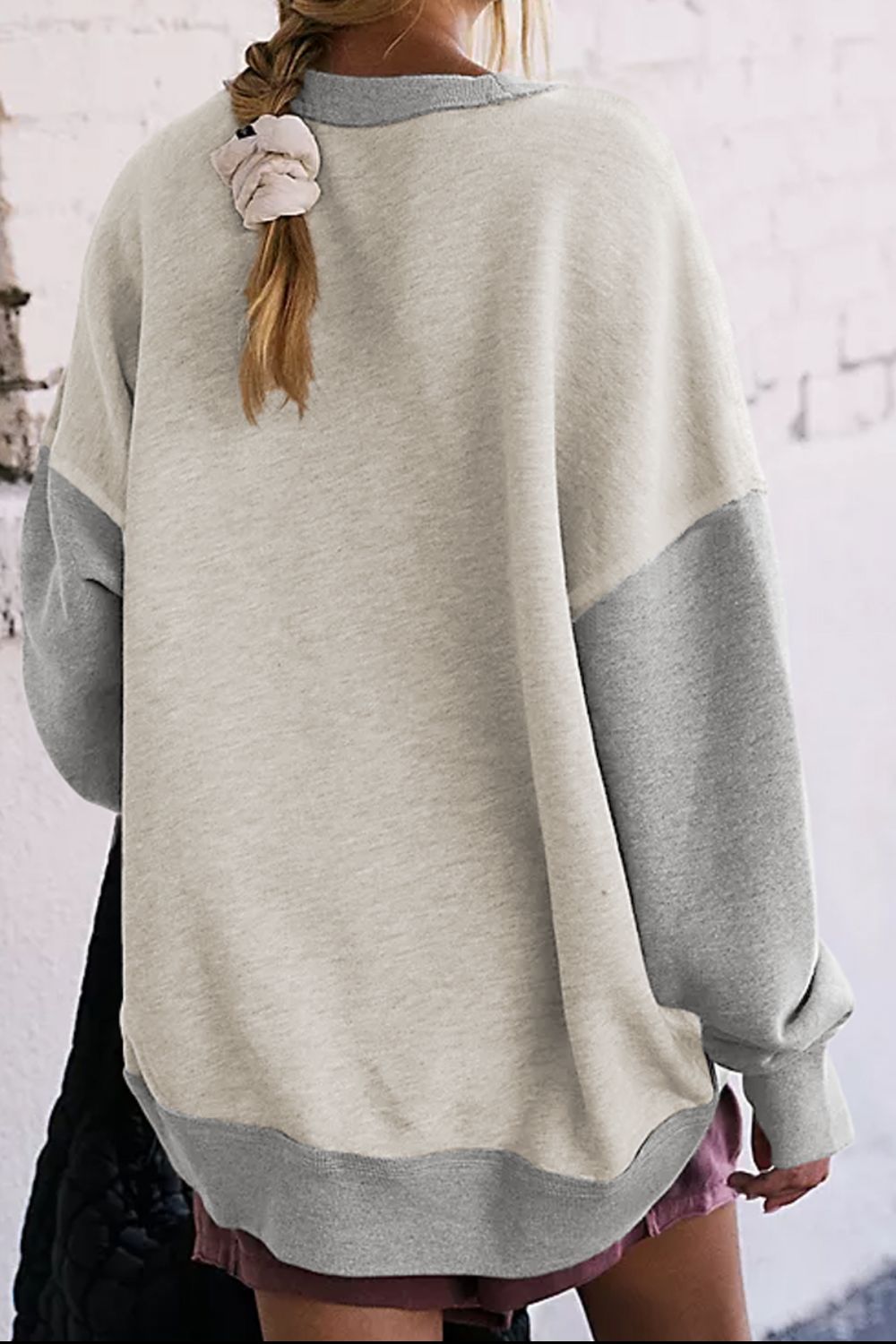 Women's Contrast Crewneck Sweatshirt in Beige and Grey