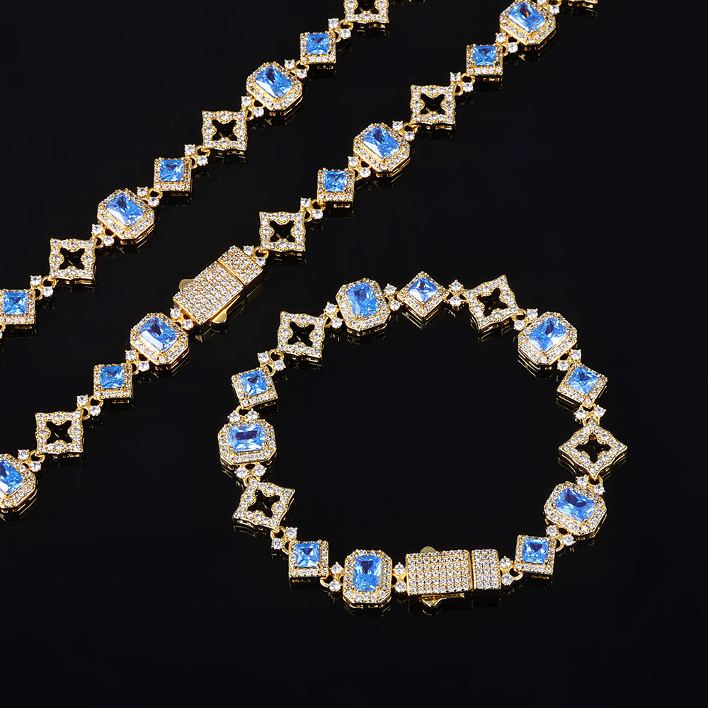 Geometric Sapphire Necklace Mens Fully Paved Zircon Bracelet