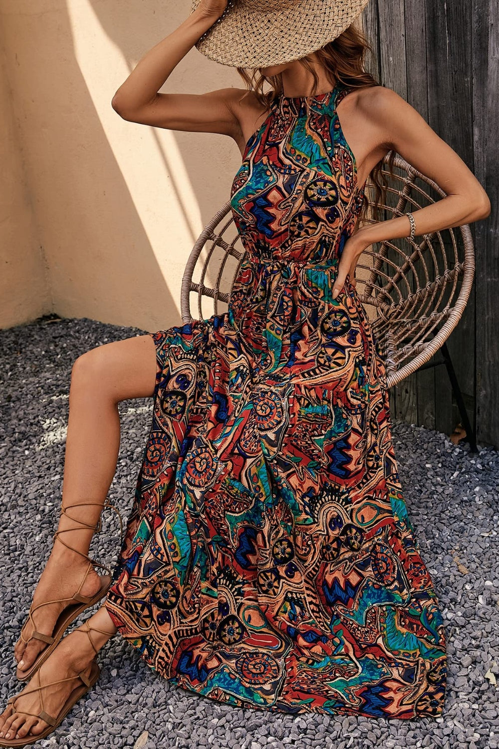 Floral Sleeveless Bohemian Maxi Dress for Summer Vacation