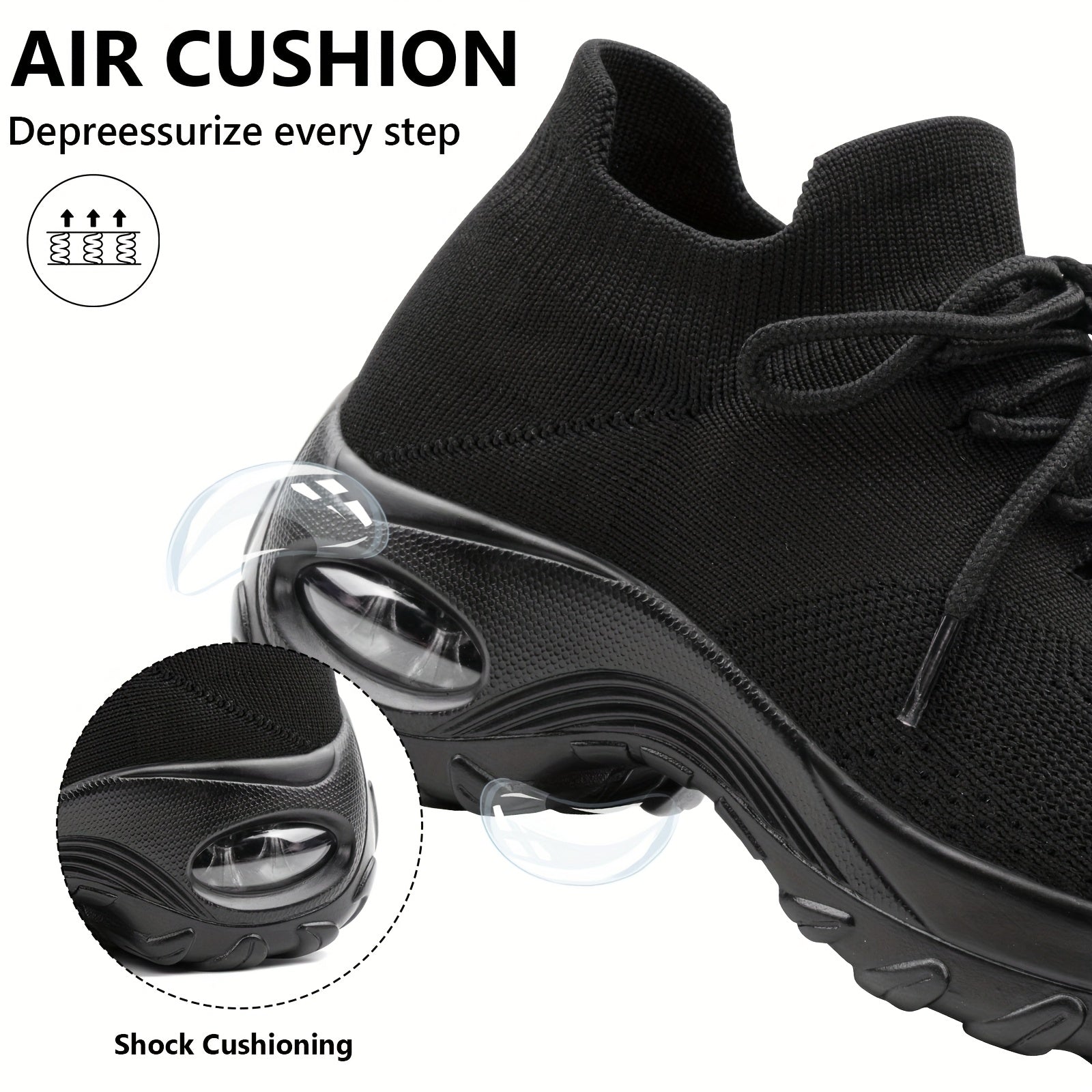 Women Lightweight Cushioned Arch Support Breathable Black Sneakers - Image 9