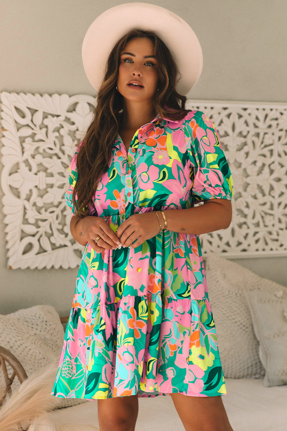 Brynleigh Floral Puff Sleeve Babydoll Dress