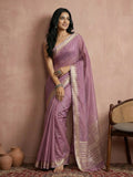 Elegant purple cotton saree with matching blouse