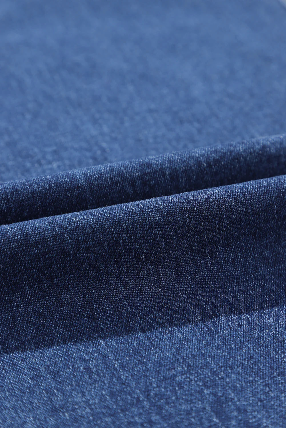 Buttoned High Waist Wide Leg Cropped Jeans in Dark Blue