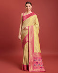 Beige Banarasi Tissue Silk Saree with Zari woven Patola pallu
