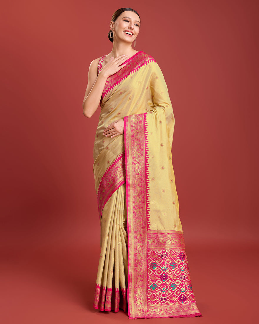 Beige Patola Pallu Banarasi Tissue Silk Saree
