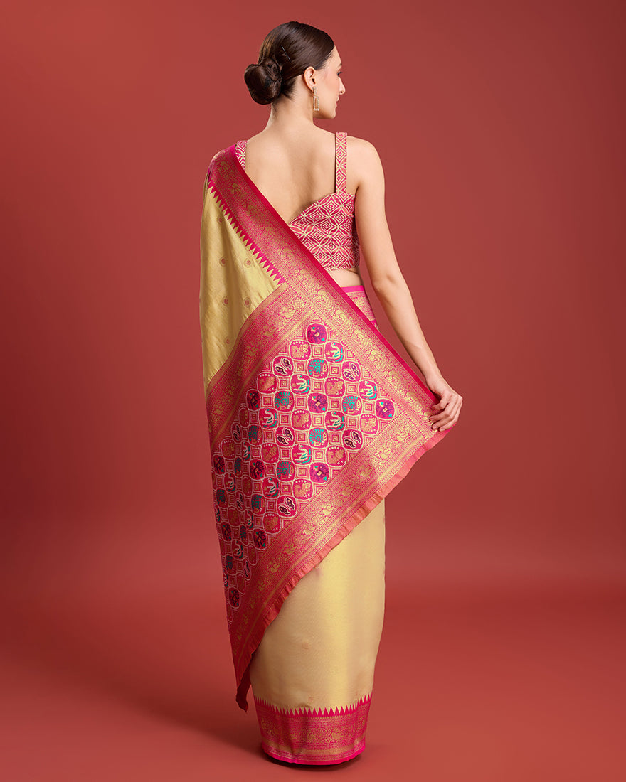 Beige Patola Pallu Banarasi Tissue Silk Saree