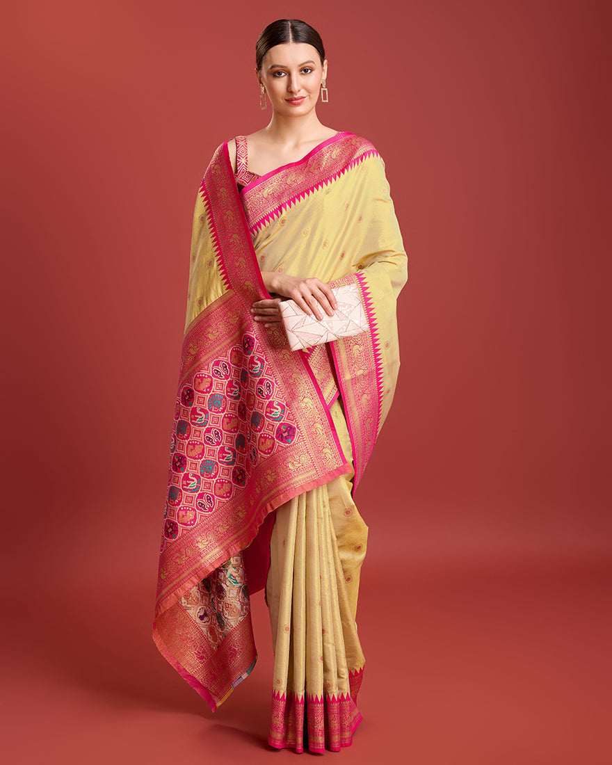 Beige Patola Pallu Banarasi Tissue Silk Saree