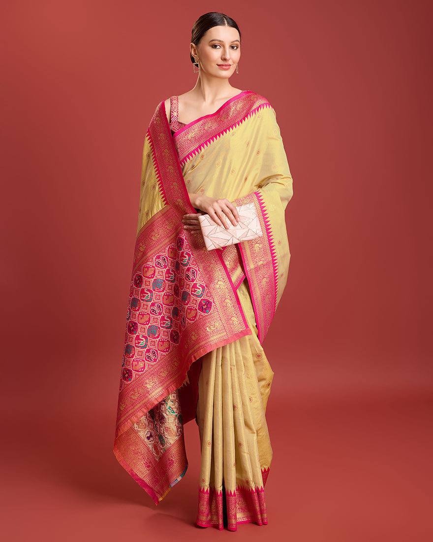 Beige Patola Pallu Banarasi Tissue Silk Saree