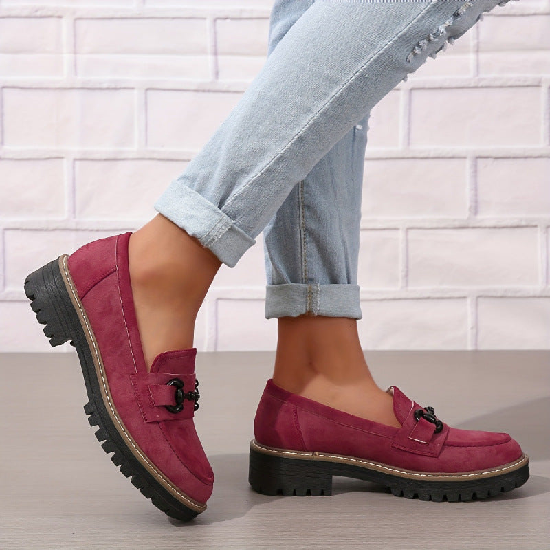 Women's Burgundy Horsebit Loafers with Chunky Lug Sole - Image 2