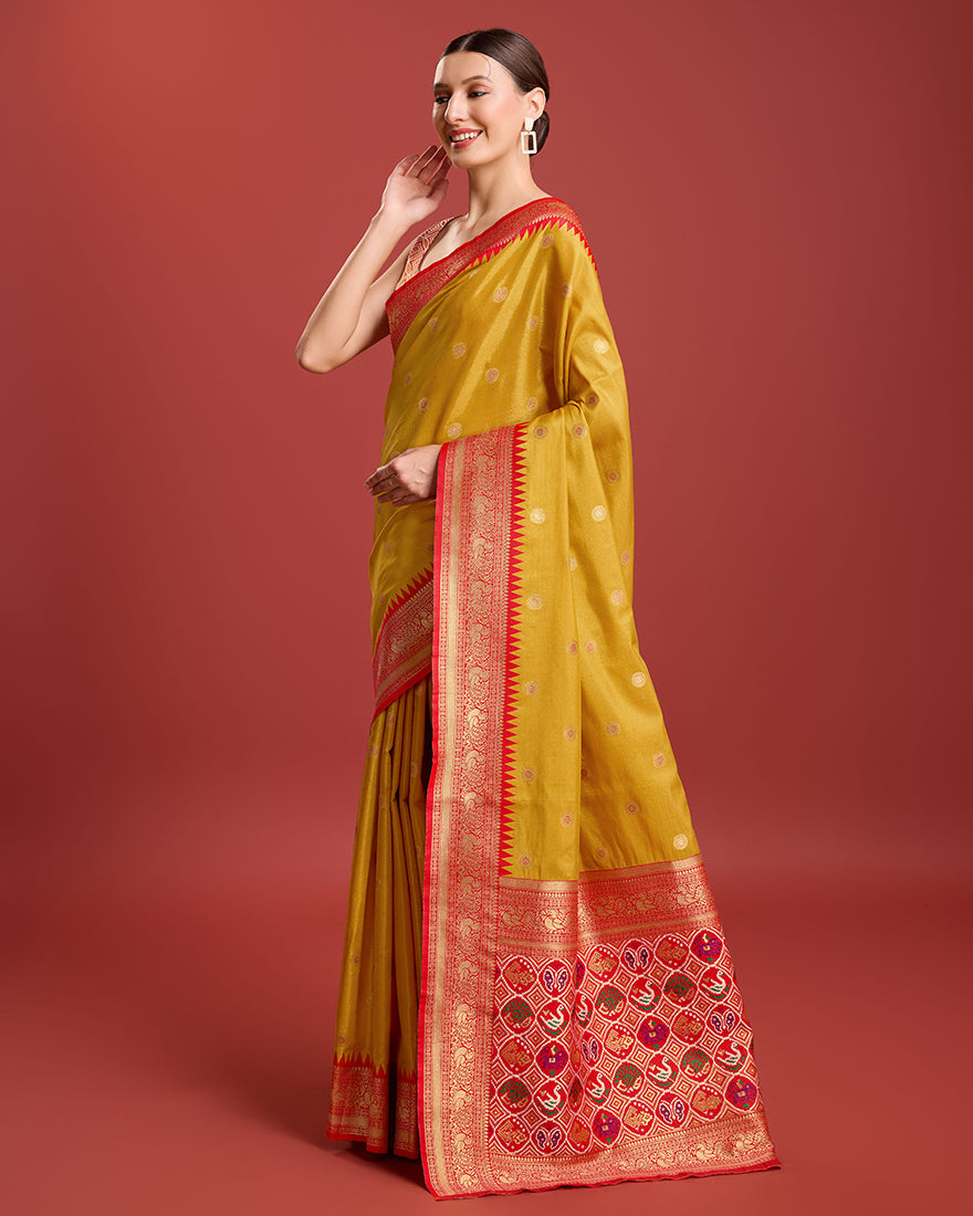 Mustard Patola Pallu Banarasi Tissue Silk Saree