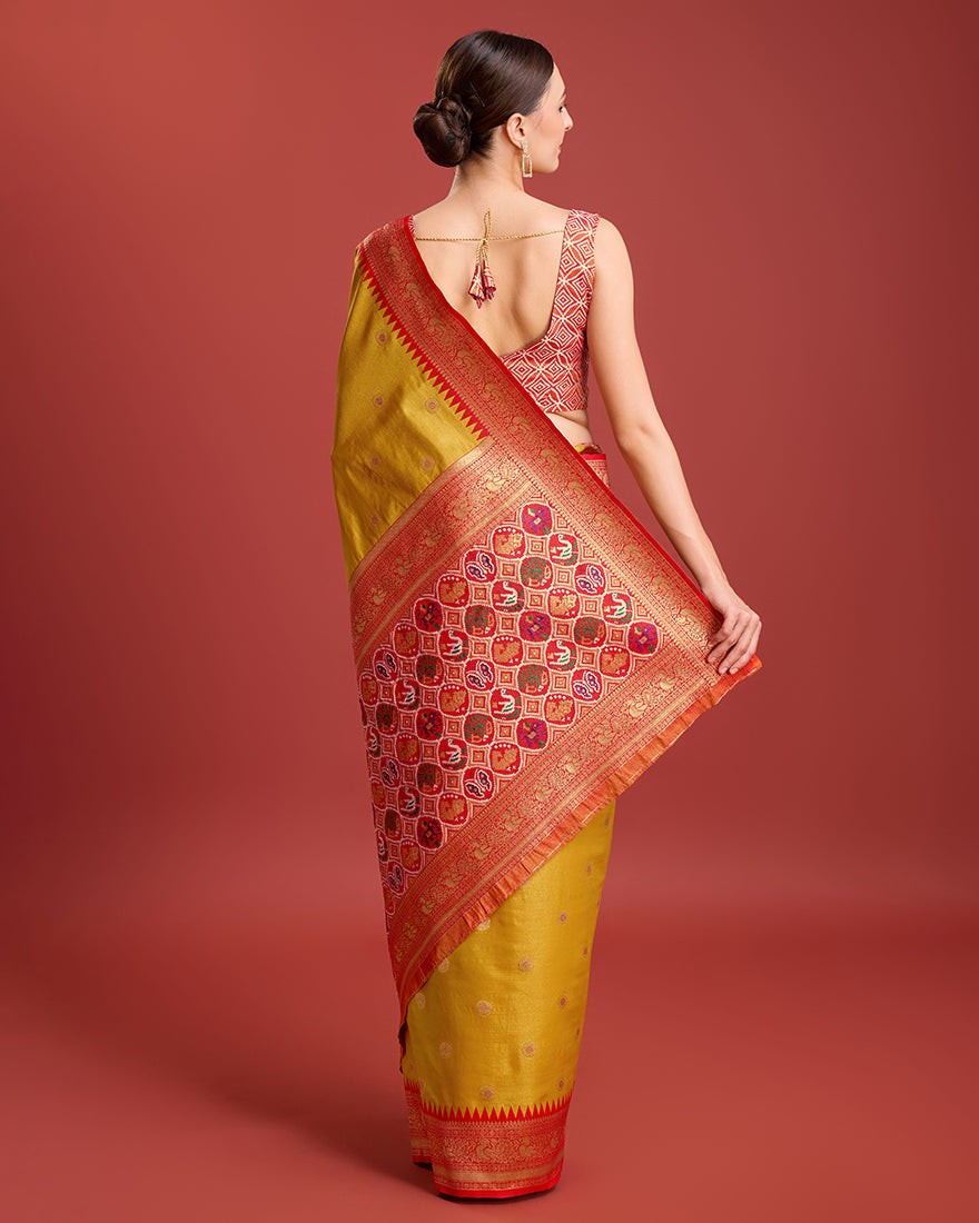 Mustard Patola Pallu Banarasi Tissue Silk Saree