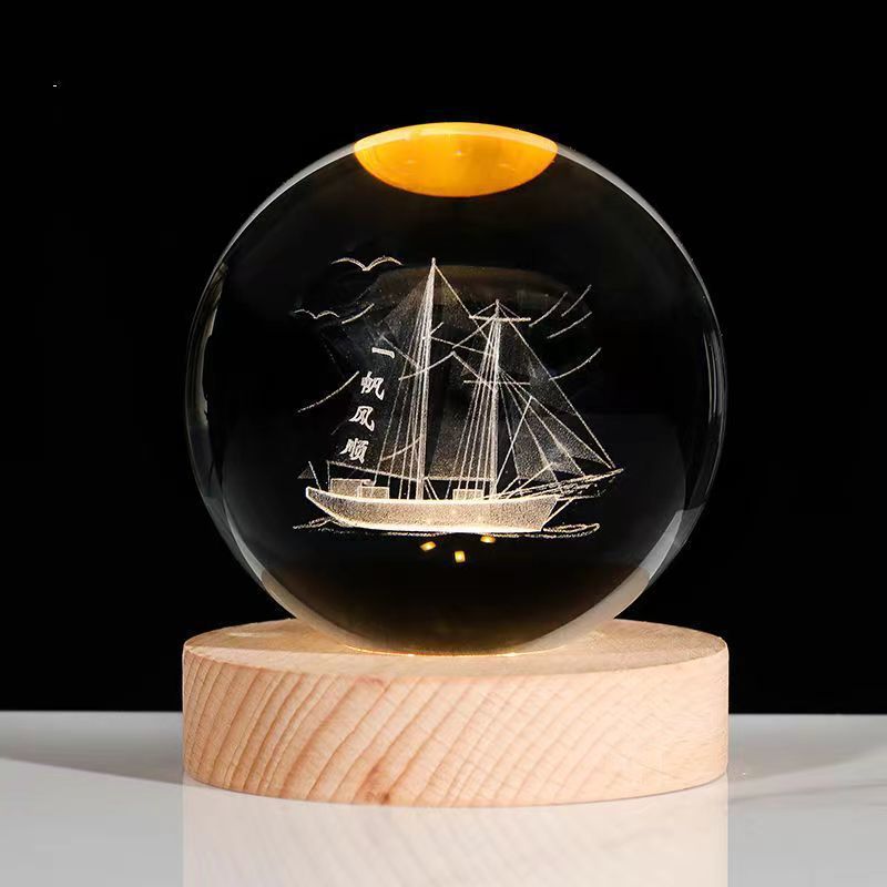 3D Crystal Ball Night Lamp with LED Nebula and Solar System Glow