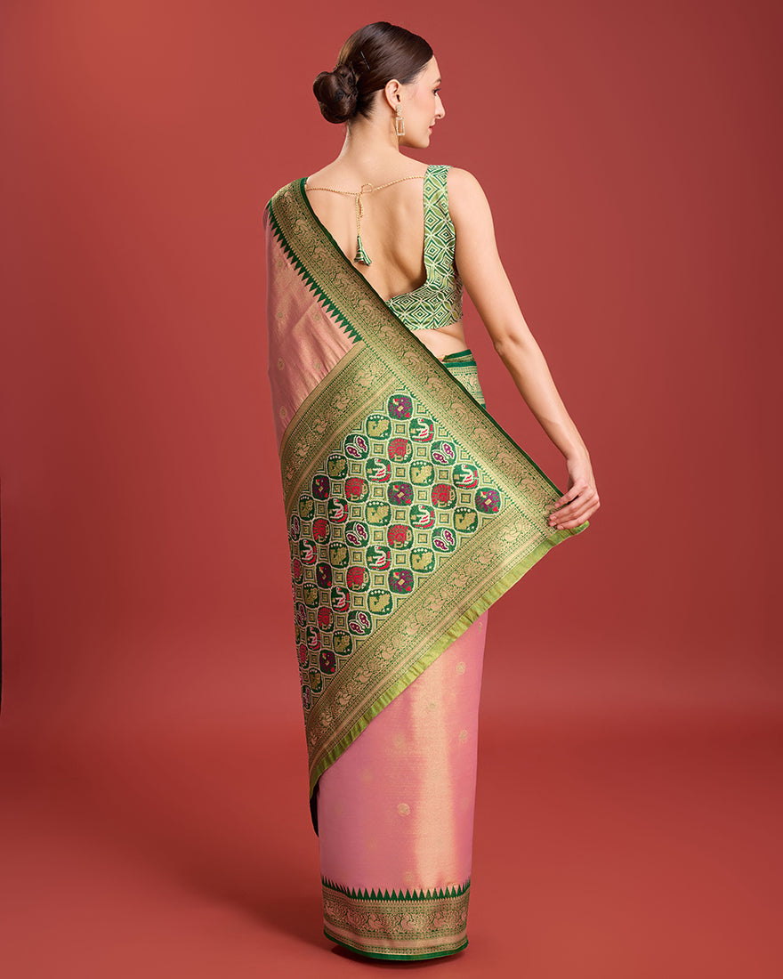Rose Pink Banarasi Tissue Silk Saree with Patola Pallu