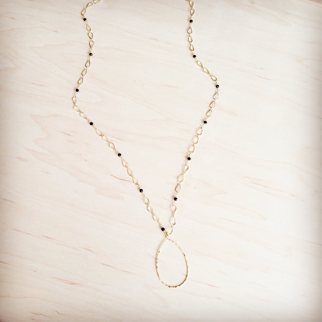 Gold-Tone Infinity Chain Necklace with Black Faceted Beads - Image 2