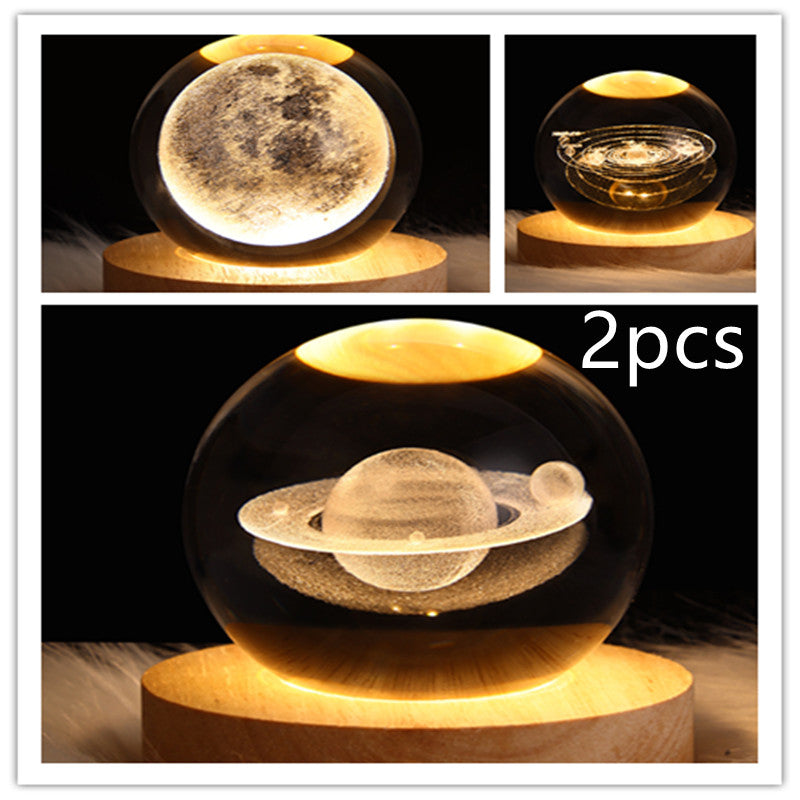 3D Galaxy Crystal Ball LED Night Light Planet Lamp Home Decor