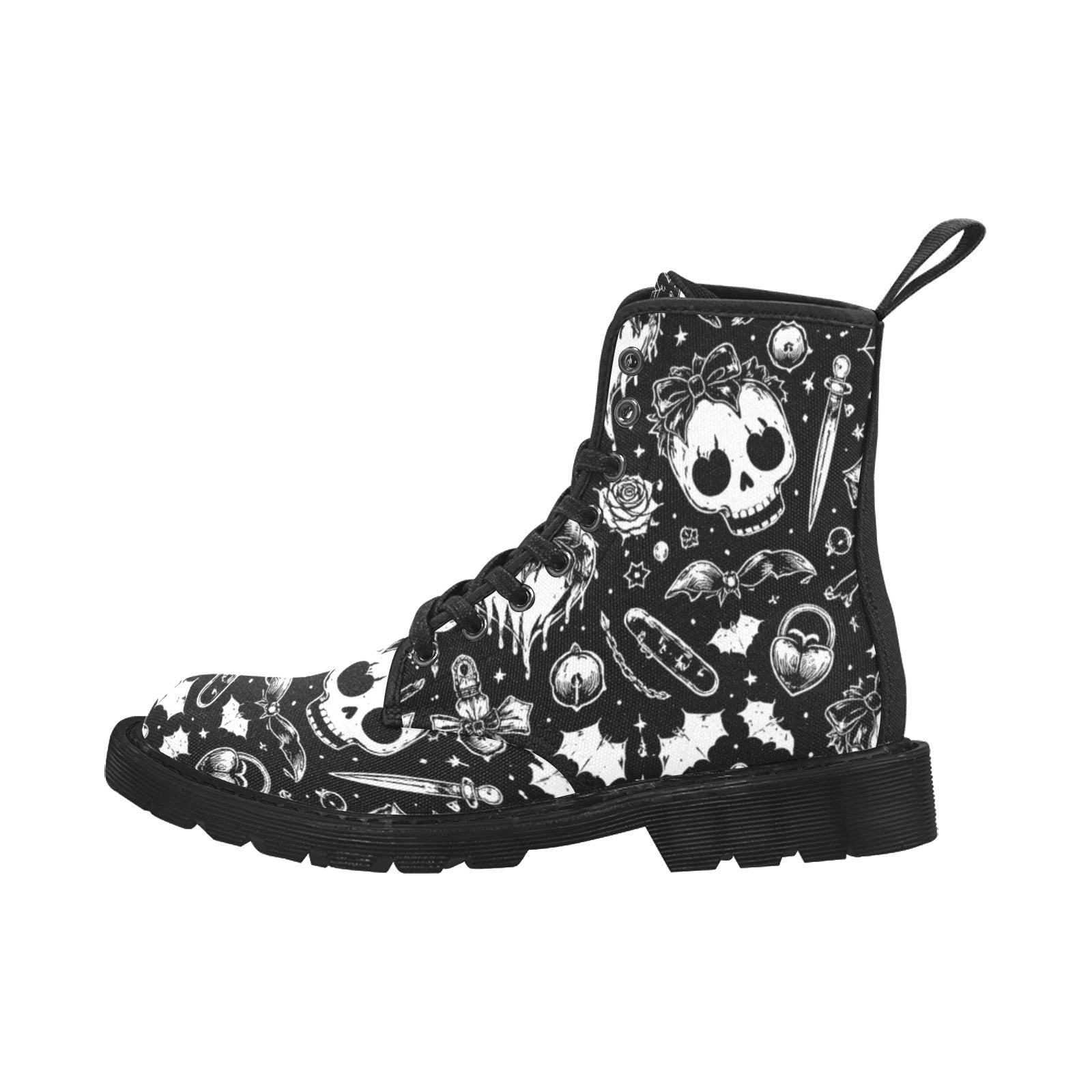 Gothic Harajuku Black & White Canvas Lace-Up Combat Boots - Image 2