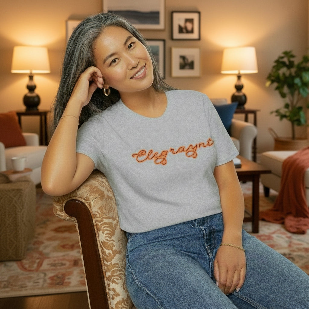 Unisex Softstyle Crewneck T-Shirt in Dark Heather Grey and Orange
