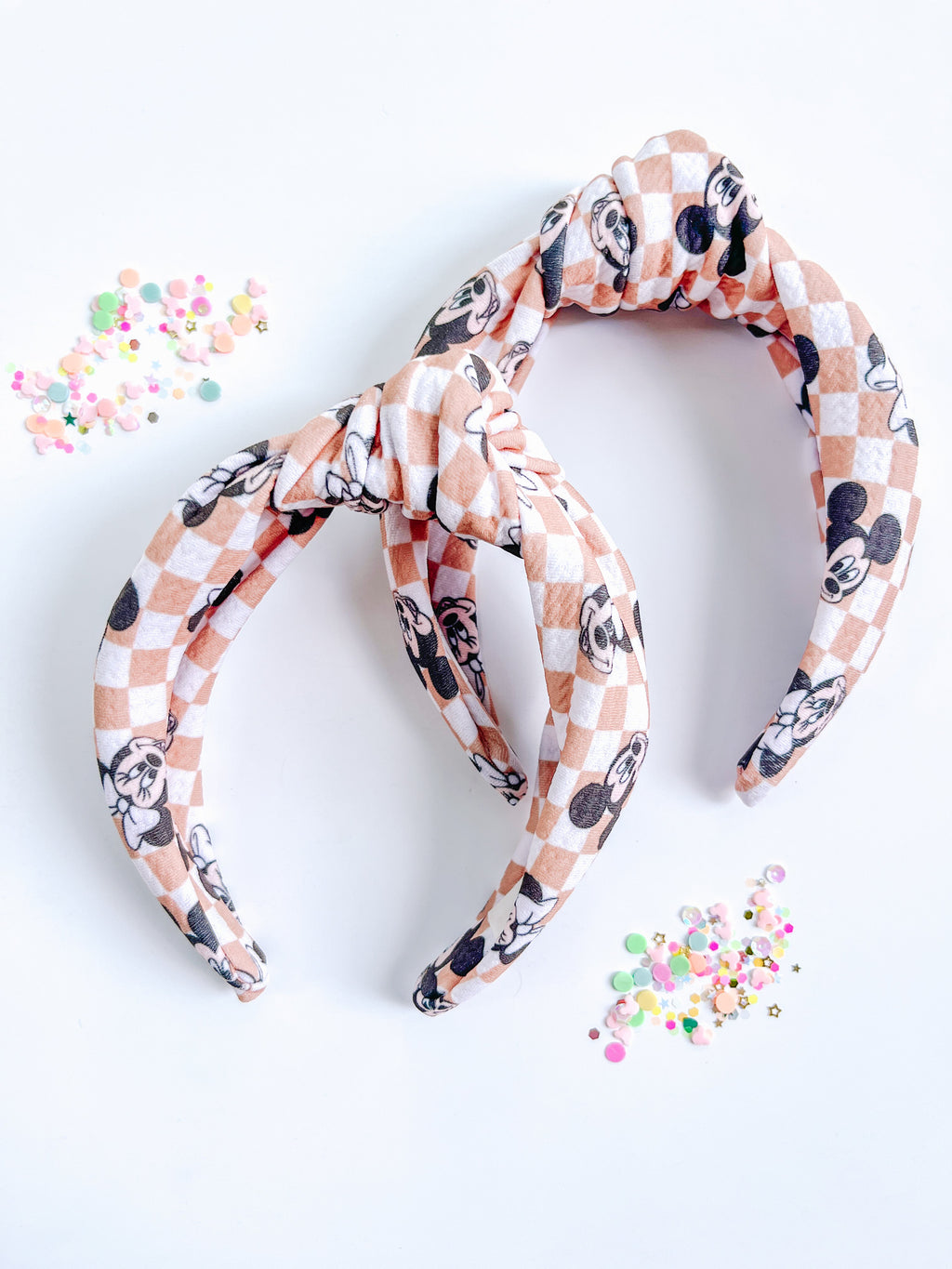 Tan Checkered Mouse Knotted Headband for Girls & Women