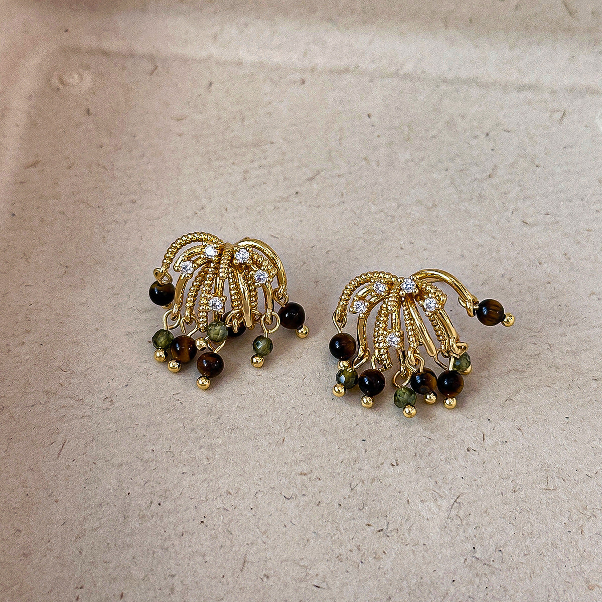Tigers Eye Stone Firework Stud Earrings For Women Light Luxury