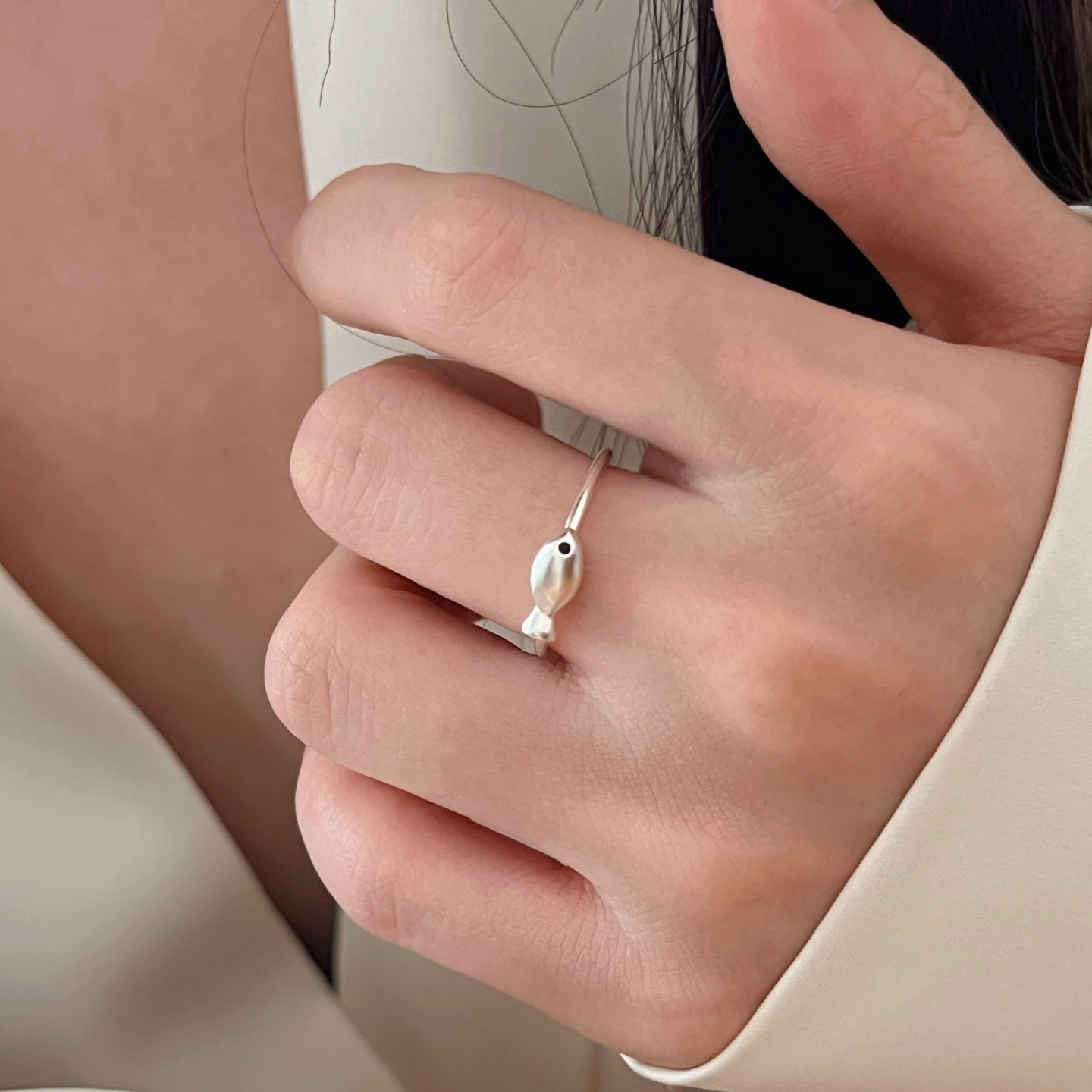 Minimalist Small Fish Ring For Women, Fashion Personalized Elegant Versatile Open Adjustable Ring, Ins Style Foreign Trade Index Finger Ring