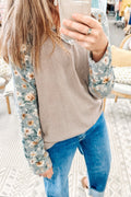 112 Parchment Ribbed Floral Patchwork Long Sleeve Top