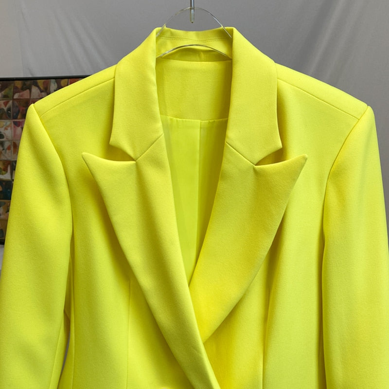 Women's Harajuku Style Minimalist Neon Yellow Blazer