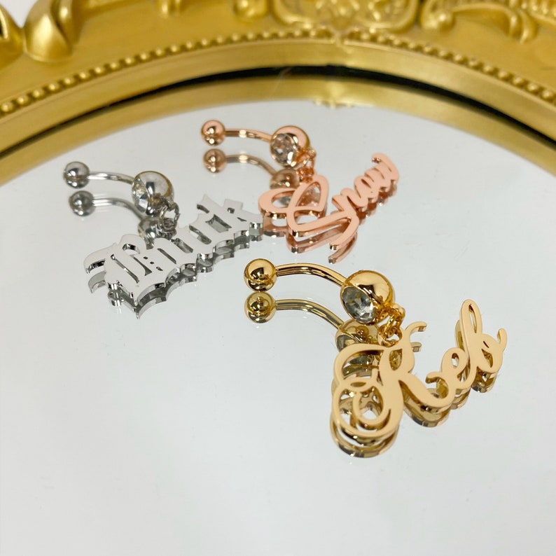 Custom Script Name Belly Ring - Personalized Gold Navel Piercing