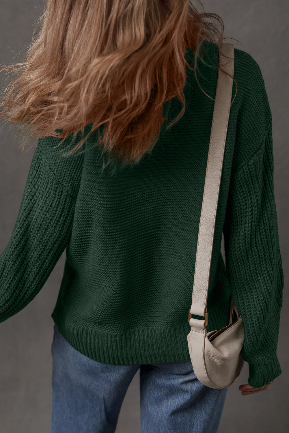 Solid Front Seam Drop Shoulder Sweater