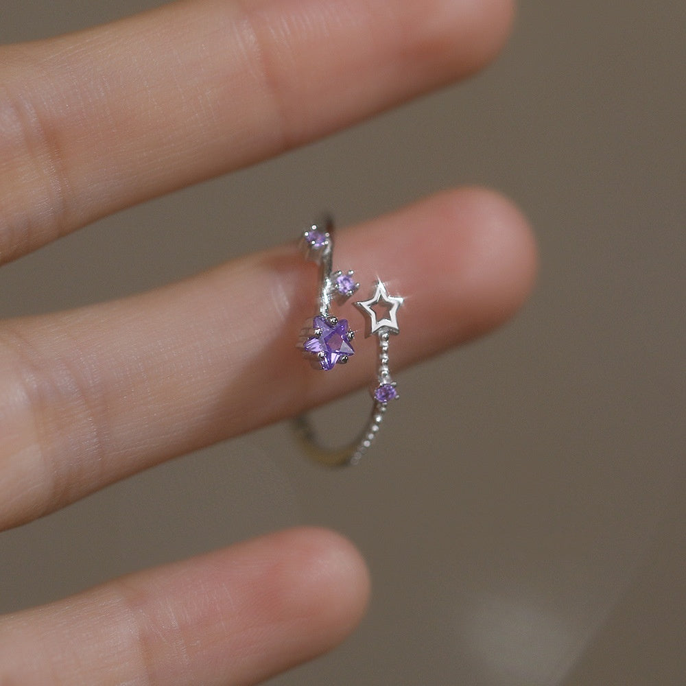 Star Girl Sterling Silver Niche All-Match Adjustable Ring