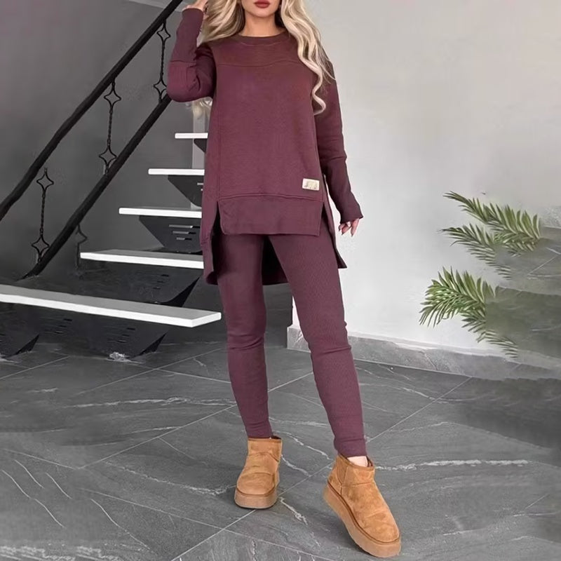 Women's 2-Piece Side-Slit Sweatshirt and High-Waist Legging Set - Image 7
