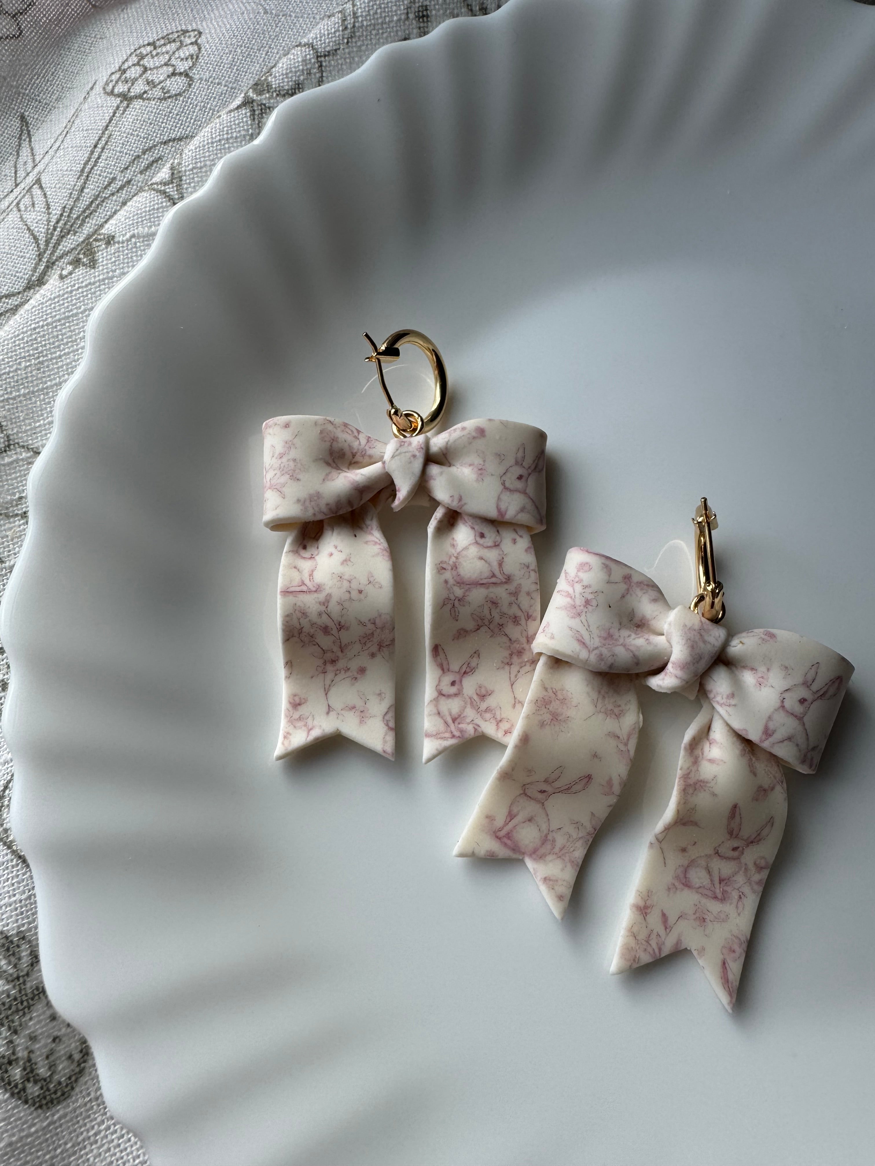 Pink Bunny Bows Handmade Polymer Clay Earrings