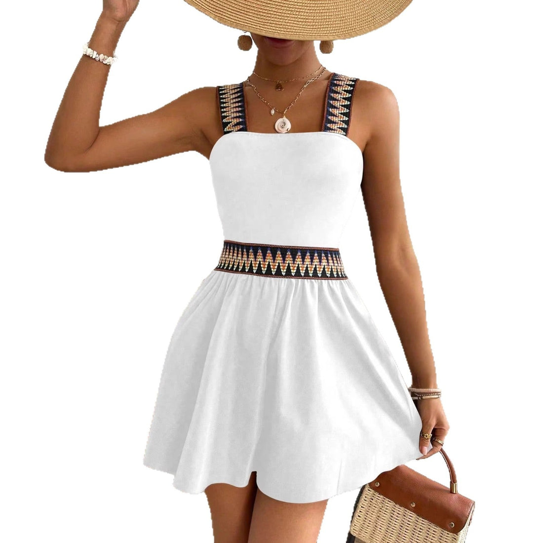 Women's Sleeveless Printed Waist Romper for Summer Vacations