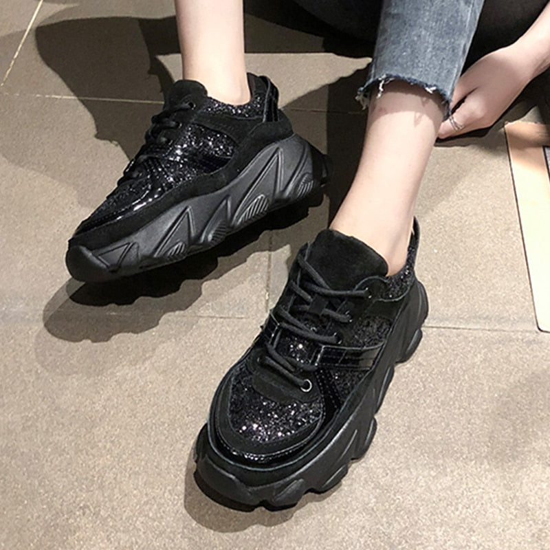 Women’s Harajuku Style Black Chunky Platform Wedge Sneakers - Image 5