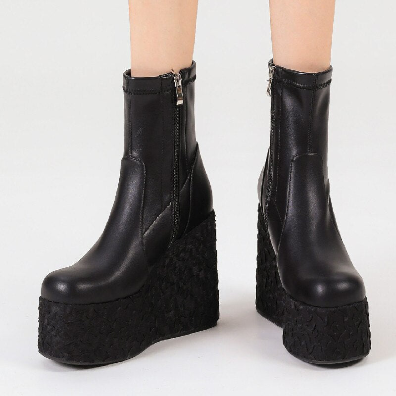 Women's Black Punk Platform Wedge Ankle Boots - Image 2