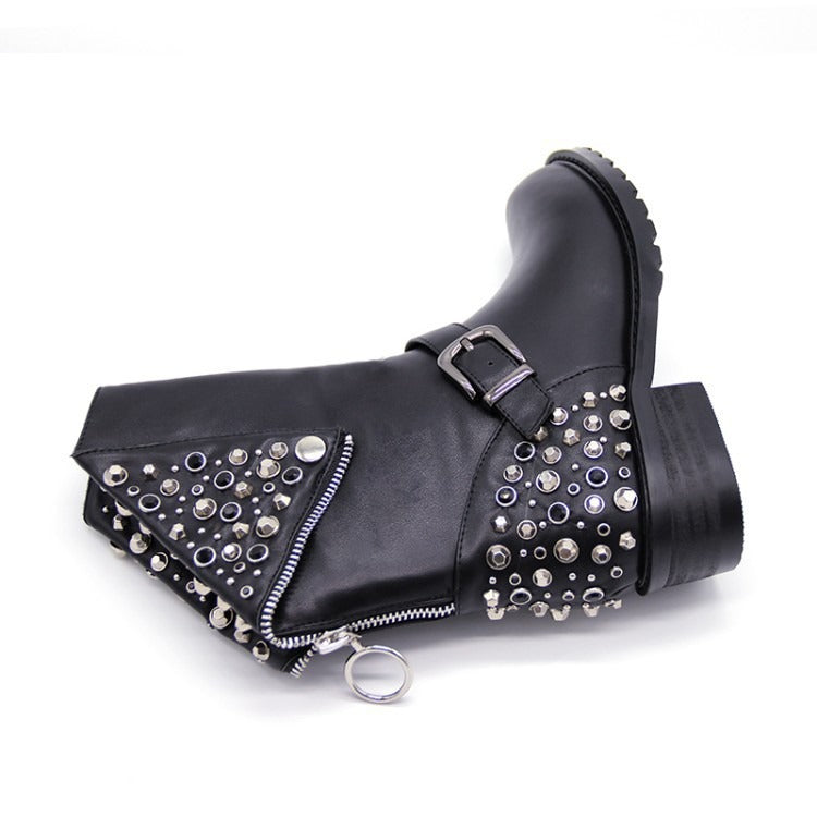 Edgy Black Rivet Studded Combat Boots for Women - Image 3