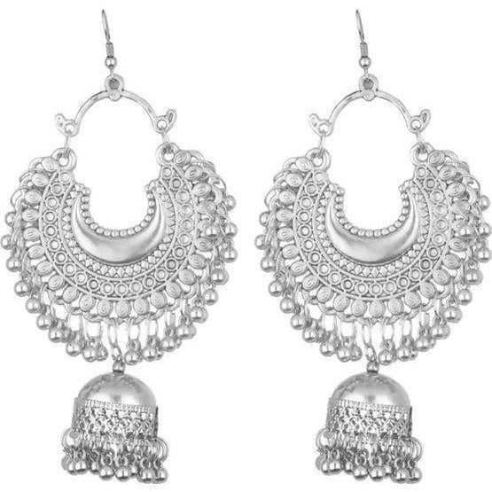 Silver oxidized traditional hanging jhumka earrings for women