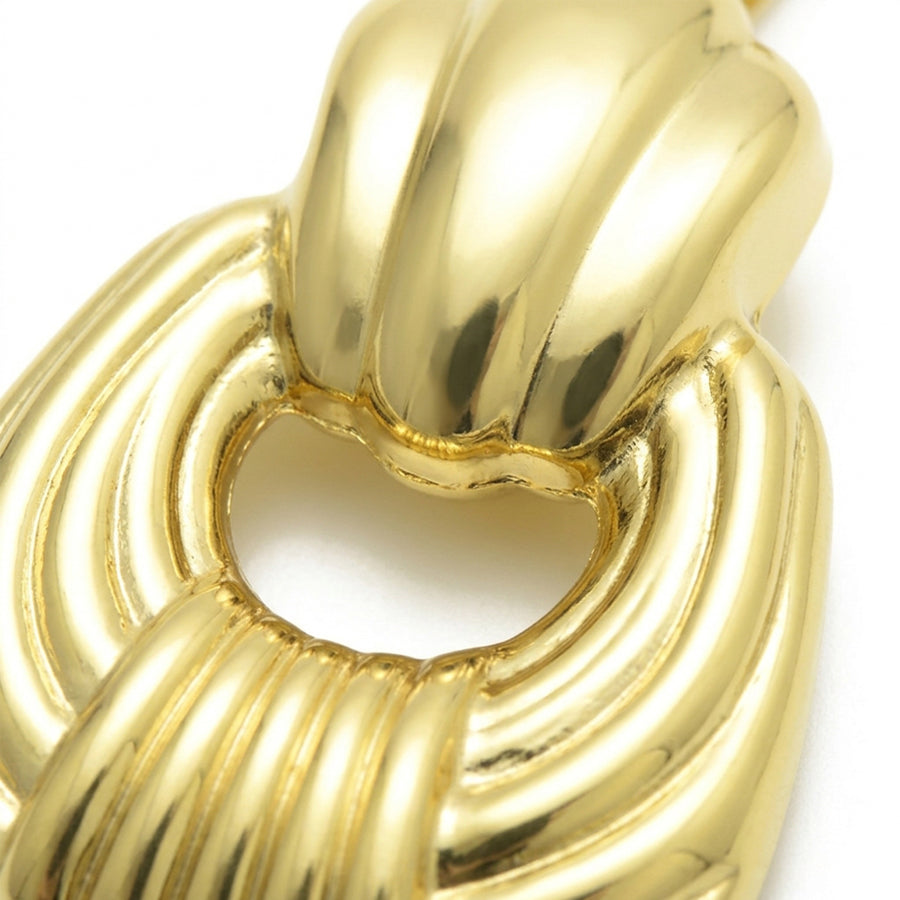 Gold Tone Stainless Steel Ribbed Textured Hollow Square Jewelry Set 2Pcs Women Pendant Necklace Drop Earrings Retro Geometric Statement Metal Jewelry Dropshipping Gift