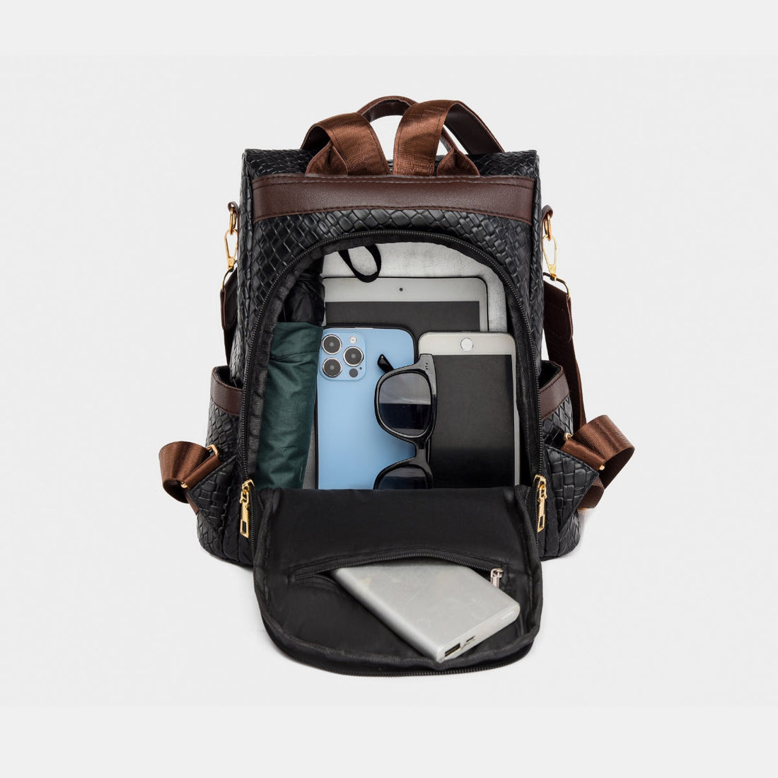 Woven Texture PU Leather Backpack Convertible Shoulder Bag