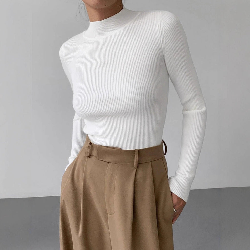 Women's Slim Fit Ribbed Crew Neck Long Sleeve Knitted Sweater - Image 2