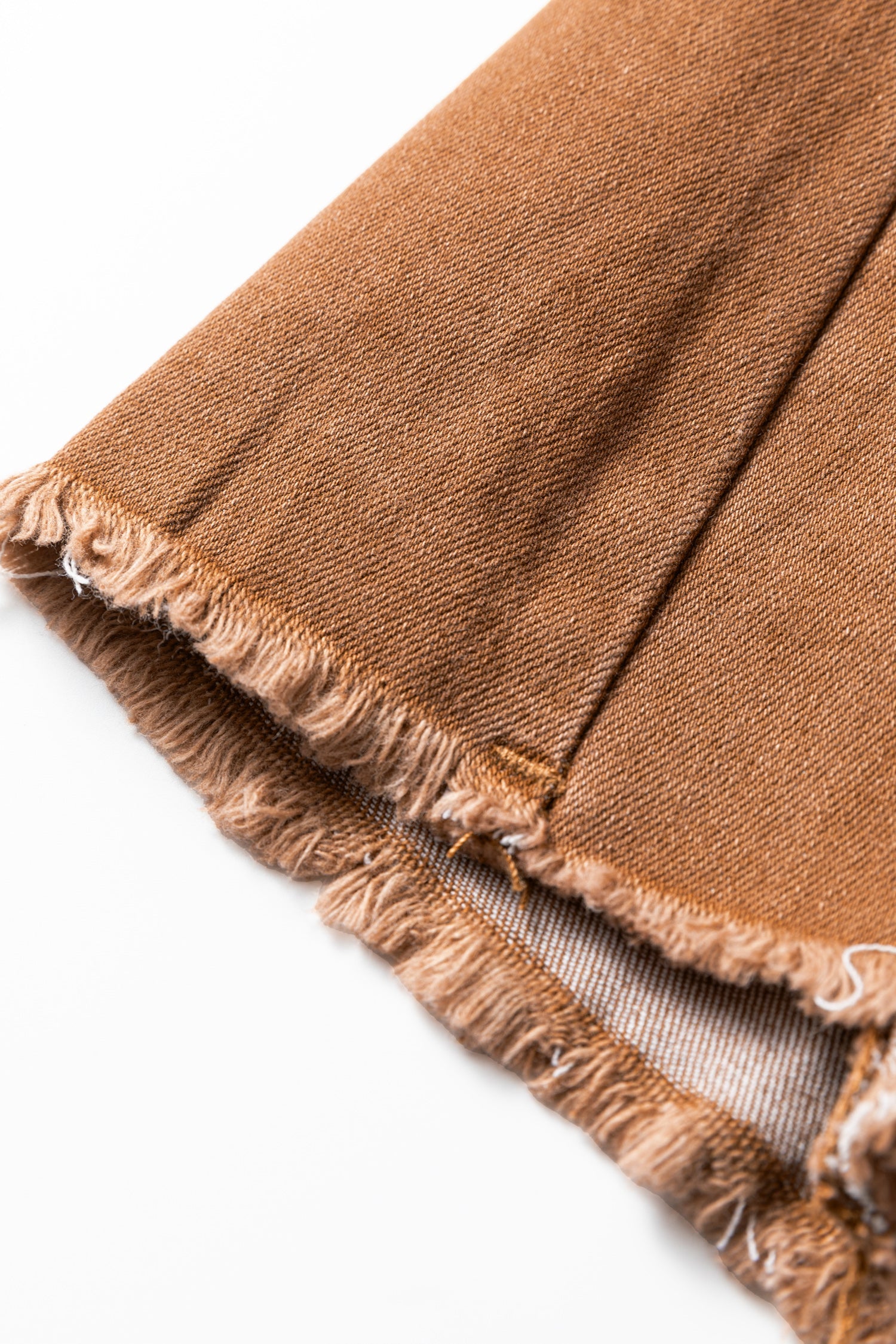 Coffee High Waist Flare Jeans | Button Fly Raw Hem Denim