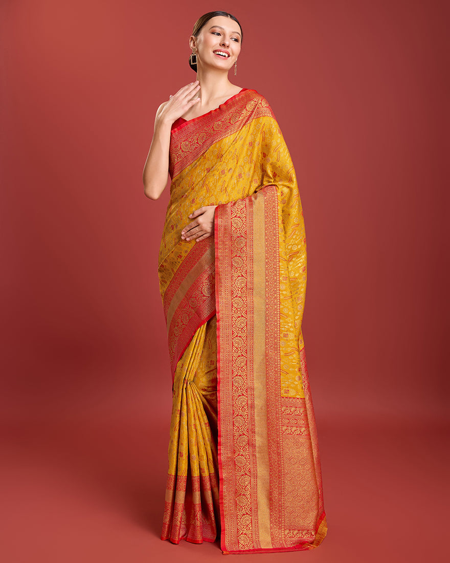 Mustard Banarasi Tissue Silk Saree with Zari Weaving
